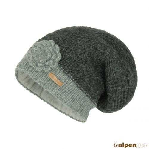 Beanie Wollmütze mit Blume grau