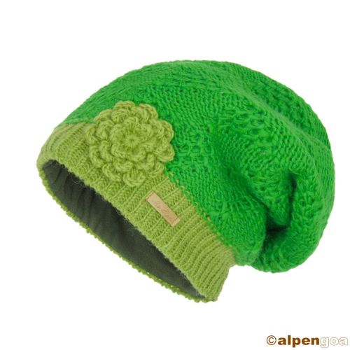 Beanie Wollmütze mit Blume grün