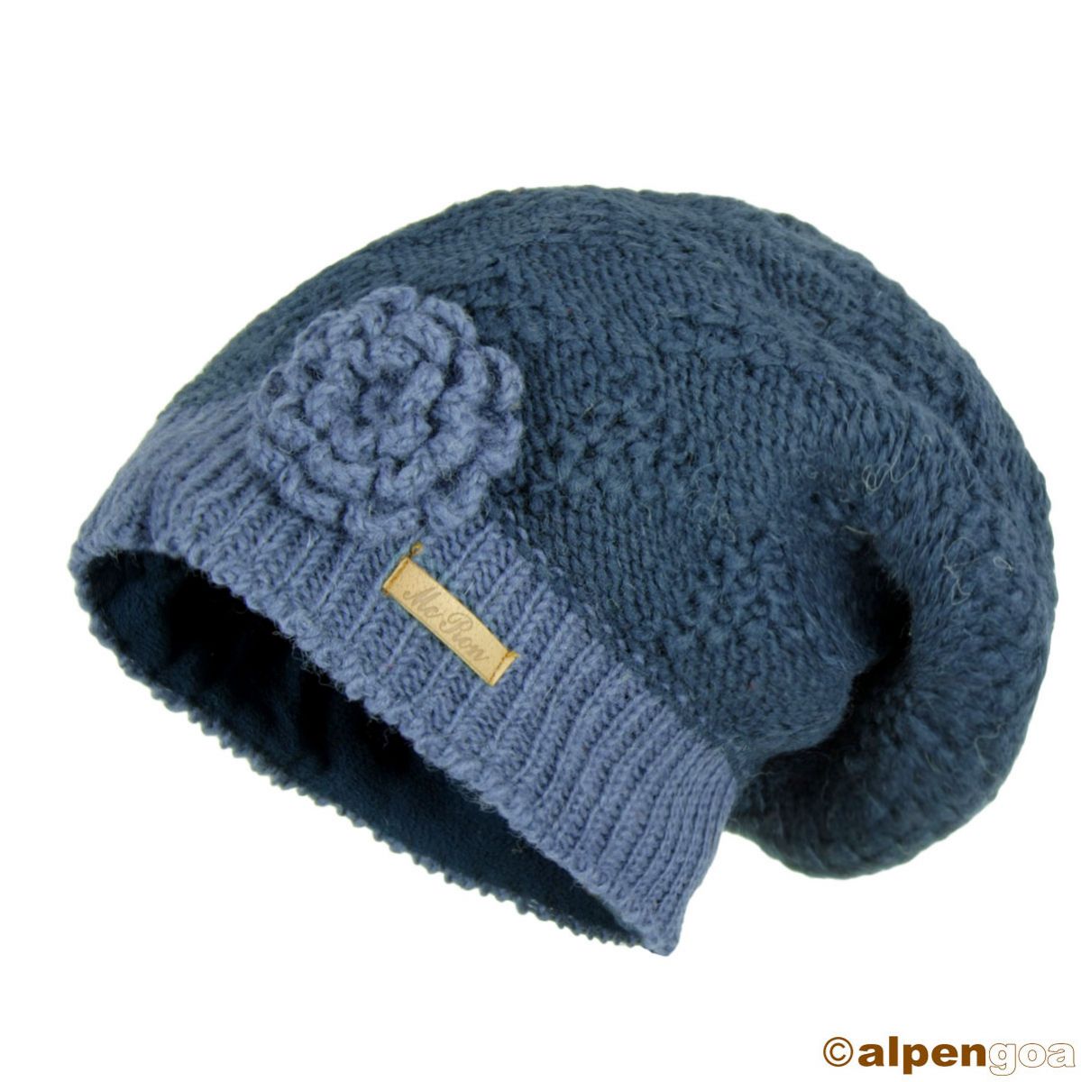 Beanie Wollmütze mit Blume blau